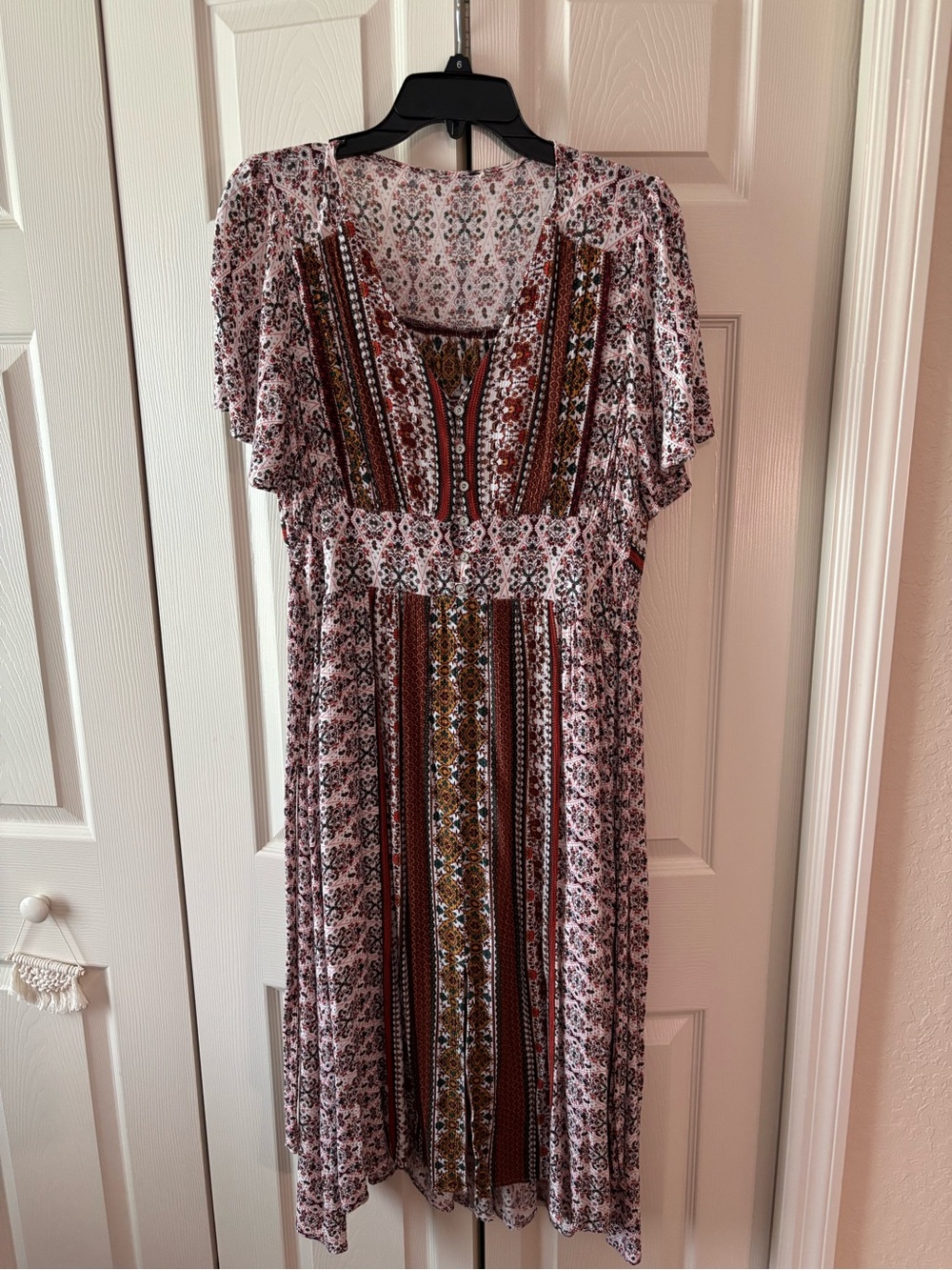 Floral Boho Midi Dress in Rust and White